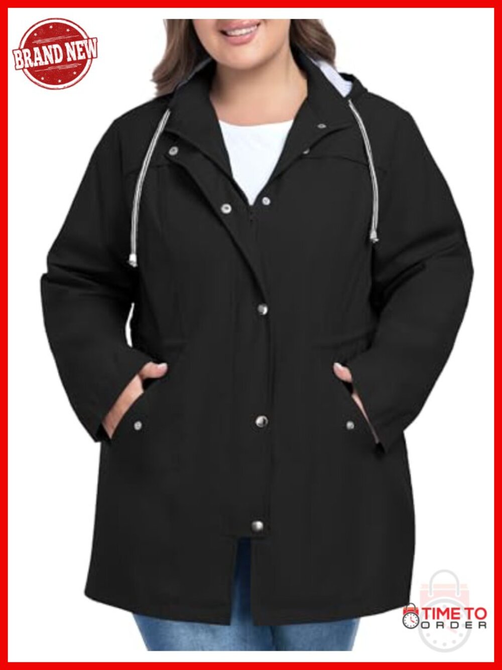 Plus Size Waterproof Rain Jacket Hooded Lightweight Trench